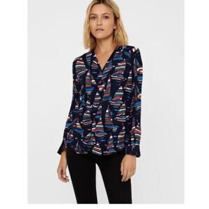 Soft Surroundings Women Sail-away Blouse Sz. Lrg  Blue Button up Boat Print top